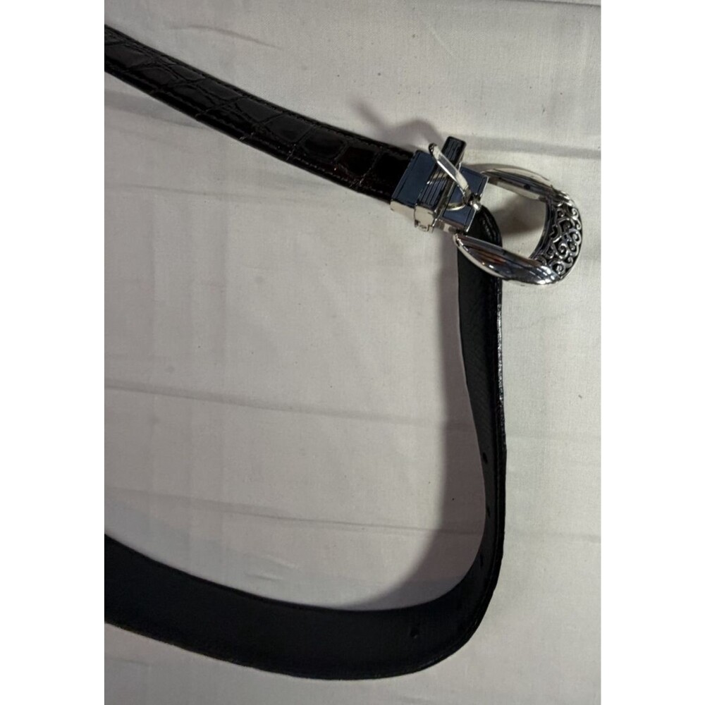 Brighton Crocodile Embossed Dark Brown Leather Belt Women’s Size32 inches